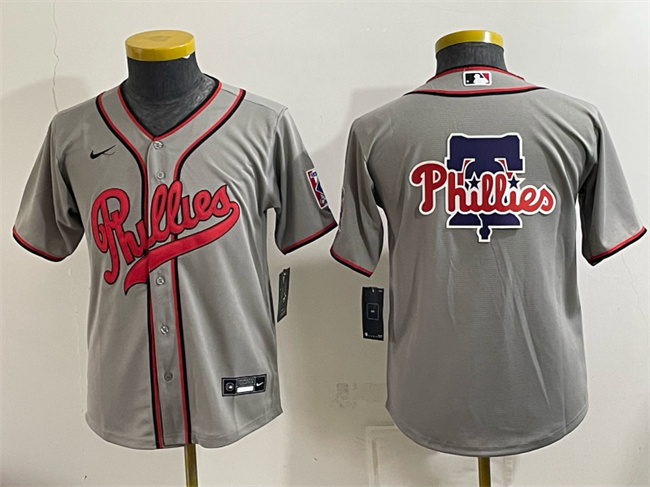Youth Philadelphia Phillies Team Big Logo Gray 2026 Field of Dreams Stadium Stitched Baseball Jersey
