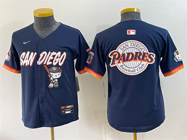 Youth San Diego Padres X Hello Kitty Team Big Logo Obsidian 2026 City Connect Stadium Stitched Baseball Jersey