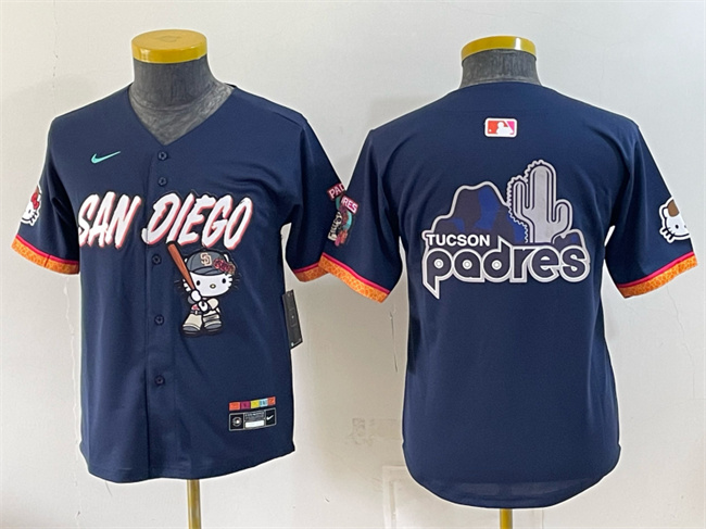 Youth San Diego Padres X Hello Kitty Team Big Logo Obsidian 2026 City Connect Stadium Stitched Baseball Jerseys