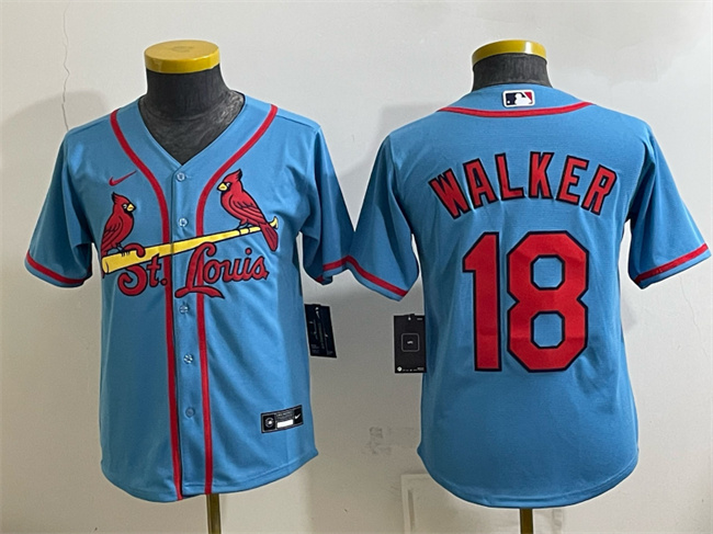 Youth St. Louis Cardinals #18 Jordan Walker Blue Cool Base Stitched Baseball Jersey