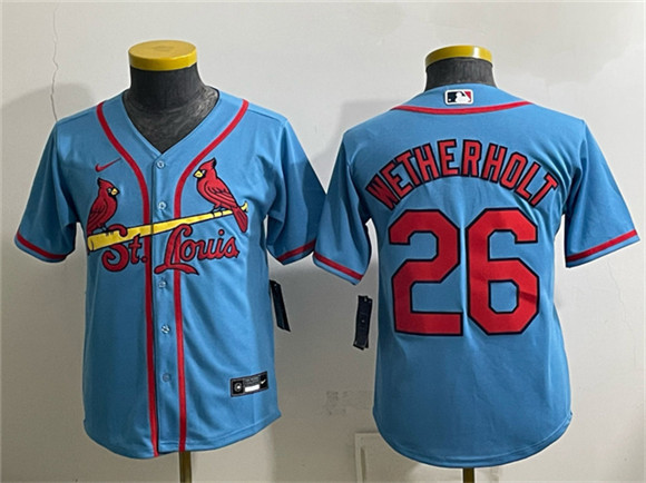 Youth St. Louis Cardinals #26 JJ Wetherholt Blue Cool Base Stitched Baseball Jersey