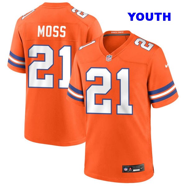 Youth Denver Broncos #21 Riley Moss Nike Orange Mile High Collection 1977 Throwback F.U.S.E. Limited Jersey