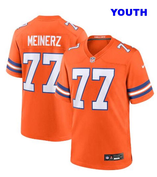 Youth Denver Broncos #77 Quinn Meinerz NikeNike Orange Mile High Collection 1977 Throwback Limited Jersey
