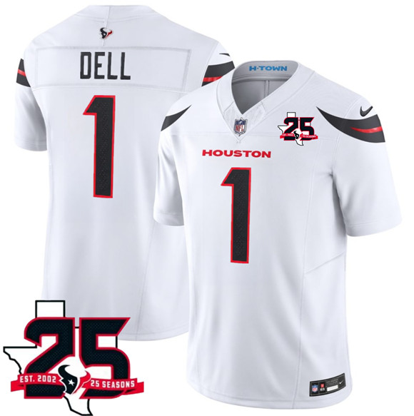 Men's Houston Texans #1 Tank Dell White 2026 F.U.S.E. With 25th Anniversary Patch Limited Football Stitched Jersey