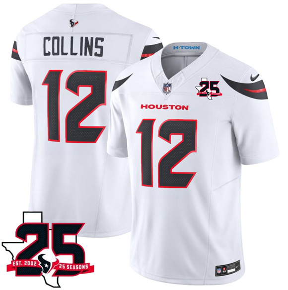 Men's Houston Texans #12 Nico Collins White 2026 F.U.S.E. With 25th Anniversary Patch Limited Football Stitched Jersey