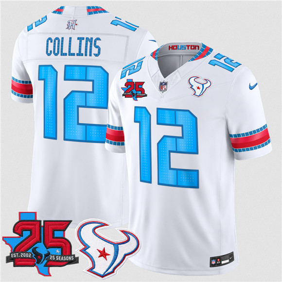 Men's Houston Texans #12 Nico Collins White 2026 F.U.S.E.Rivalries Collection With 25th Anniversary Patch Limited Football Stitched Jersey