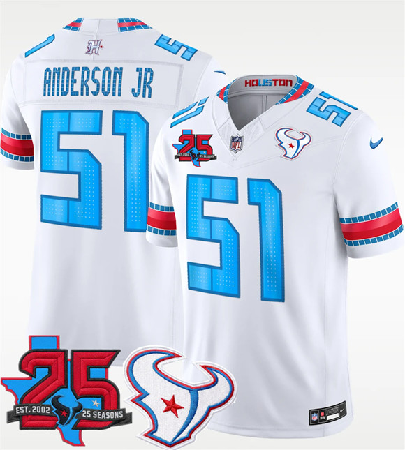 Men's Houston Texans #51 Will Anderson Jr. White 2026 F.U.S.E. Rivalries Collection With 25th Anniversary Patch Limited Football Stitched Jersey