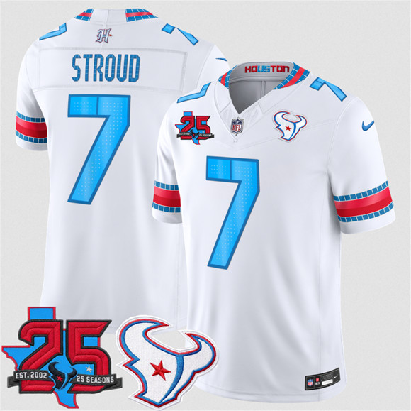 Men's Houston Texans #7 C.J. Stroud White 2026 F.U.S.E. Rivalries Collection With 25th Anniversary Patch Limited Football Stitched Jersey