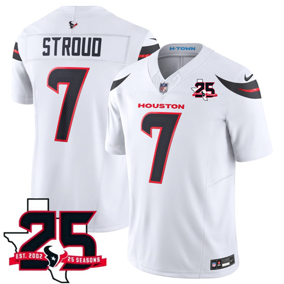 Men's Houston Texans #7 C.J. Stroud White 2026 F.U.S.E. With 25th Anniversary Patch Limited Football Stitched Jersey