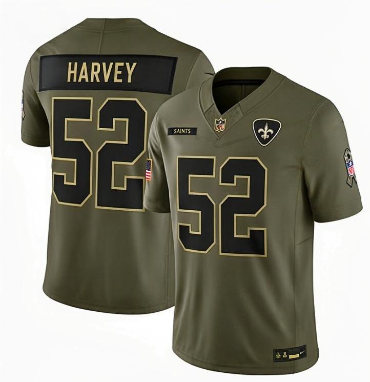 Men's New Orleans Saints #52 Richard Harvey Olive 2025 Salute to Service Limited Football Stitched Jersey