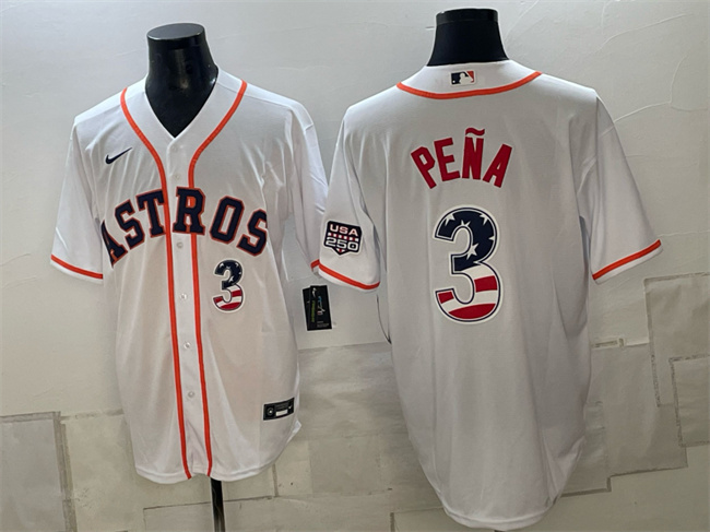 Men's Houston Astros #3 Jeremy Pena White USA 250 Fourth of July Home Stitched Baseball Jersey