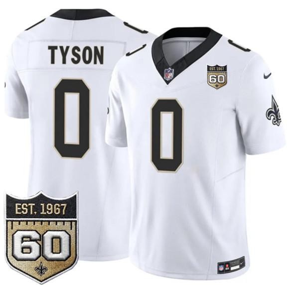 Men's New Orleans Saints #0 Jordyn Tyson White 2026 F.U.S.E 60th Anniversary Patch Vapor Limited Football Stitched Jersey