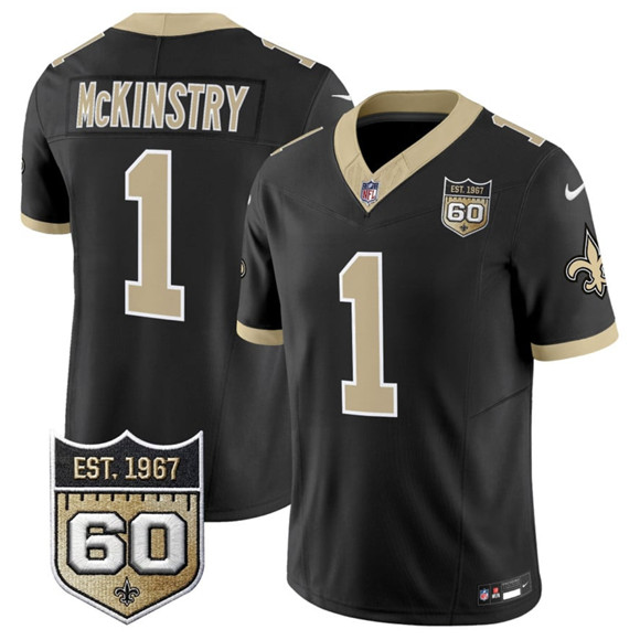 Men's New Orleans Saints #1 Kool-Aid McKinstry Black 2026 F.U.S.E 60th Anniversary Patch Vapor Limited Football Stitched Jersey