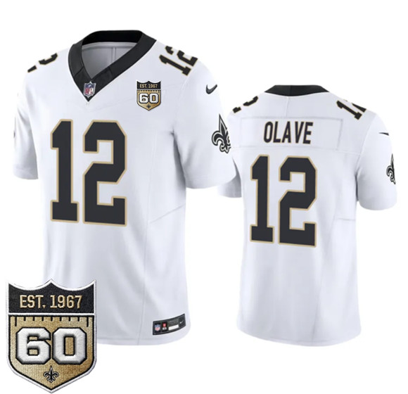 Men's New Orleans Saints #12 Chris Olave White 2026 F.U.S.E 60th Anniversary Patch Vapor Limited Football Stitched Jersey