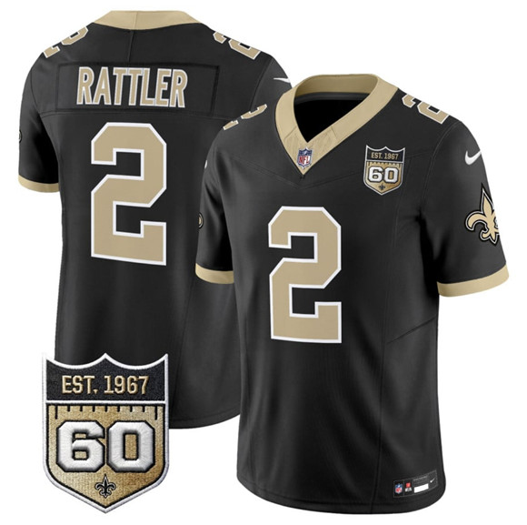 Men's New Orleans Saints #2 Spencer Rattler Black 2026 F.U.S.E 60th Anniversary Patch Vapor Limited Football Stitched Jersey