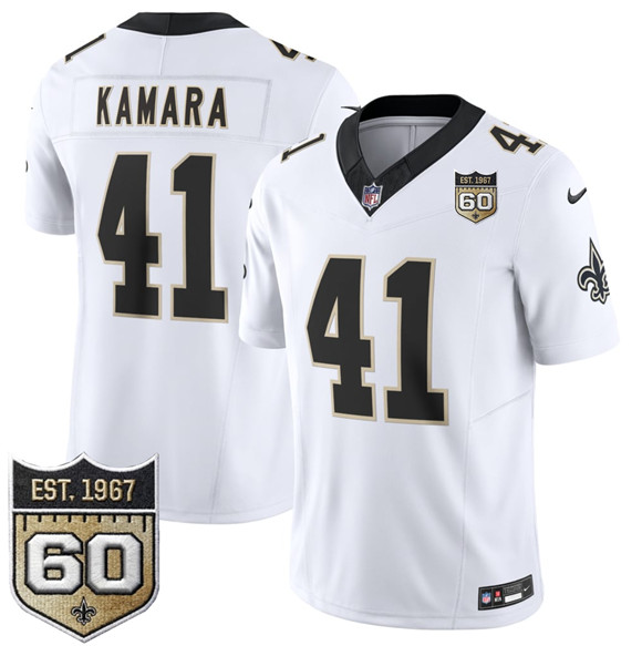 Men's New Orleans Saints #41 Alvin Kamara White 2026 F.U.S.E 60th Anniversary Patch Vapor Limited Football Stitched Jersey