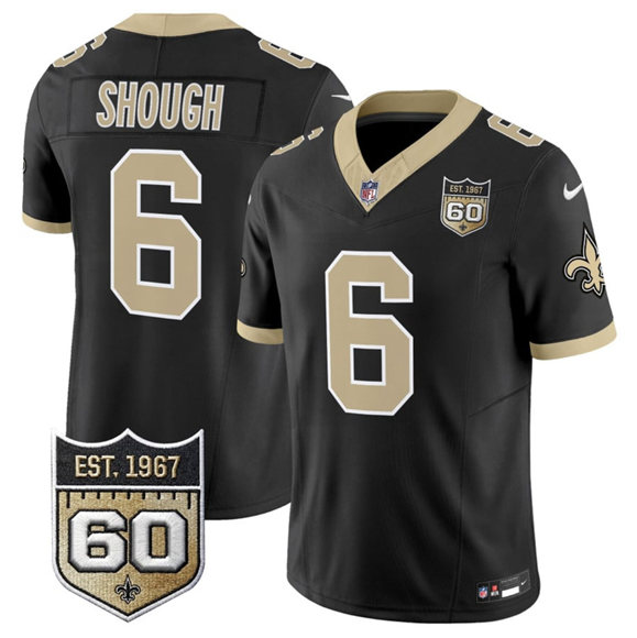 Men's New Orleans Saints #6 Tyler Shough Black 2026 F.U.S.E 60th Anniversary Patch Vapor Limited Football Stitched Jersey