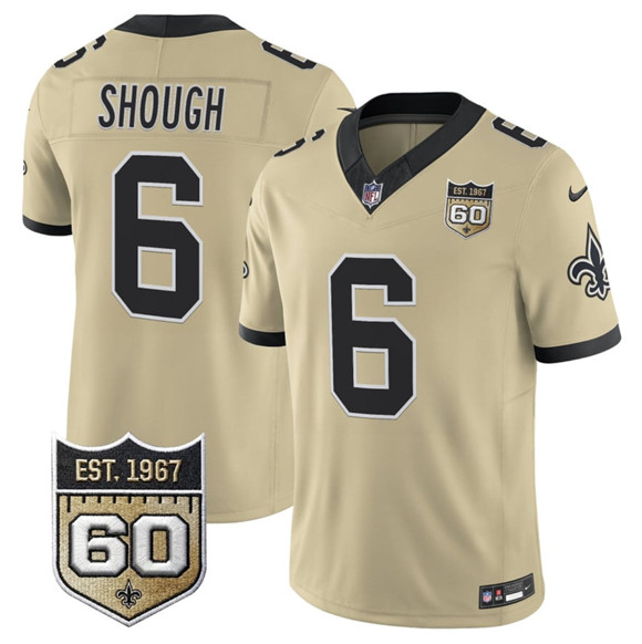 Men's New Orleans Saints #6 Tyler Shough Gold 2026 F.U.S.E 60th Anniversary Patch Vapor Limited Football Stitched Jersey