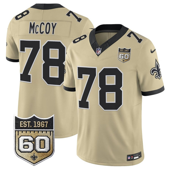 Men's New Orleans Saints #78 Erik McCoy Gold 2026 F.U.S.E 60th Anniversary Patch Vapor Limited Football Stitched Jersey