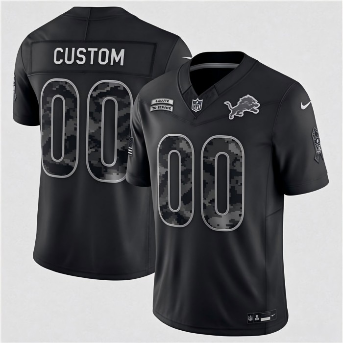 Custom Detroit Lions Black F.U.S.E. 2026 Salute to Service Limited Football Stitched Jersey