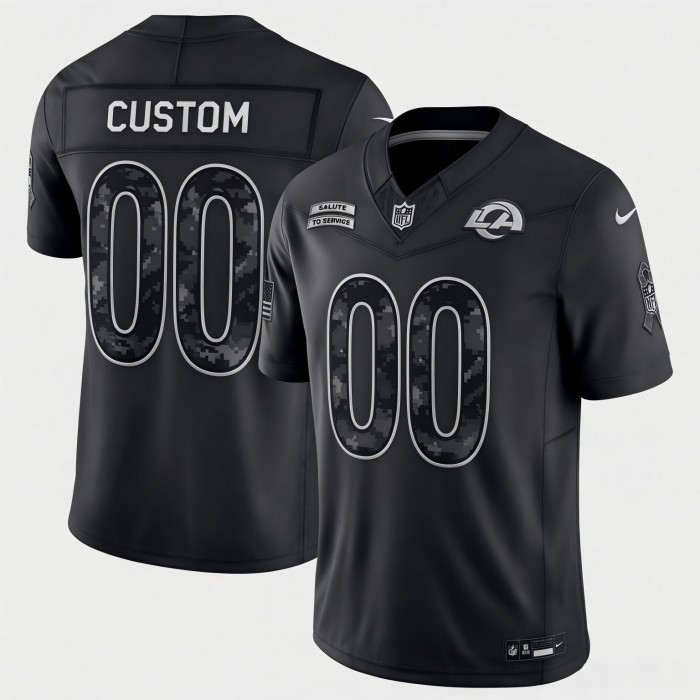 Custom Los Angeles Rams Black 2026 F.U.S.E. Salute to Service Limited Football Stitched Jersey