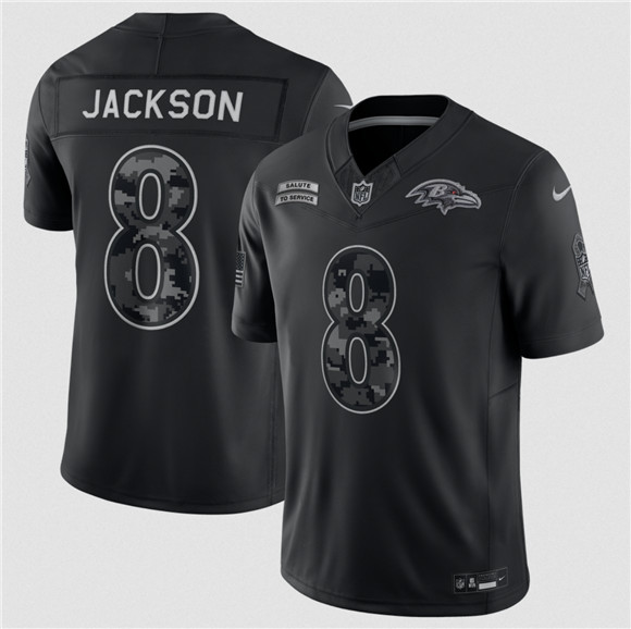 Men's Baltimore Ravens #8 Lamar Jackson Black F.U.S.E. 2026 Salute to Service Limited Football Stitched Jersey