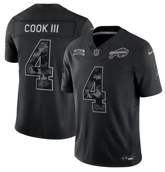 Men's Buffalo Bills #4 James Cook III Black 2026 F.U.S.E. Salute to Service Limited Stitched Football Jersey