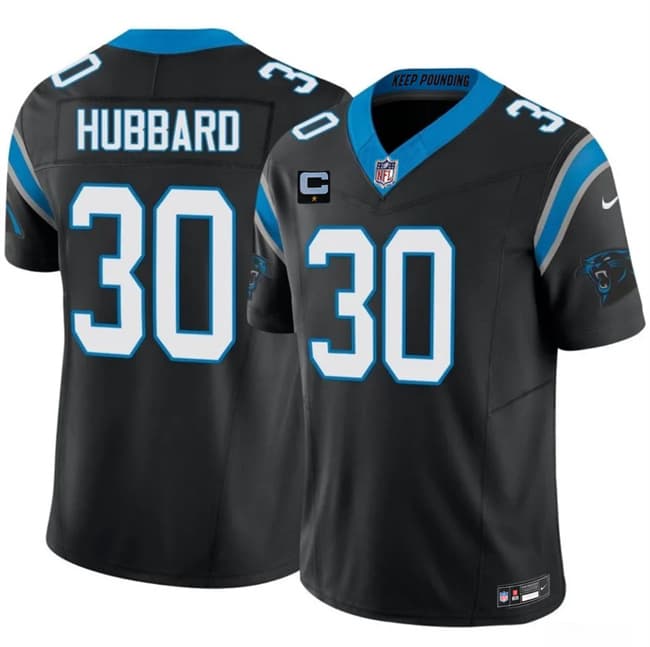 Men's Carolina Panthers #30 Chuba Hubbard Black 2026 F.U.S.E. 1-Star C Patch Vapor Limited Football Stitched Jersey