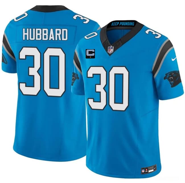 Men's Carolina Panthers #30 Chuba Hubbard Blue 2026 F.U.S.E. 1-Star C Patch Vapor Limited Football Stitched Jersey