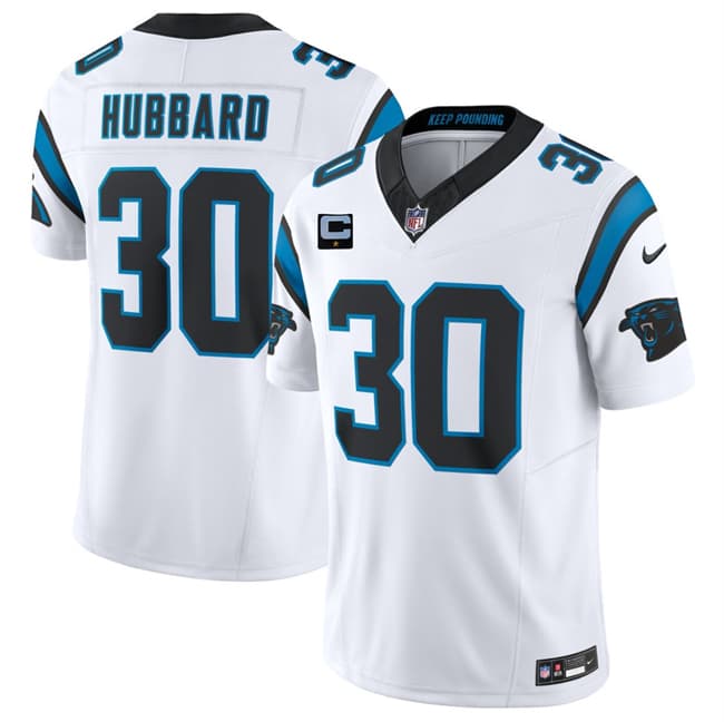 Men's Carolina Panthers #30 Chuba Hubbard White 2026 F.U.S.E. 1-Star C Patch Vapor Limited Football Stitched Jersey