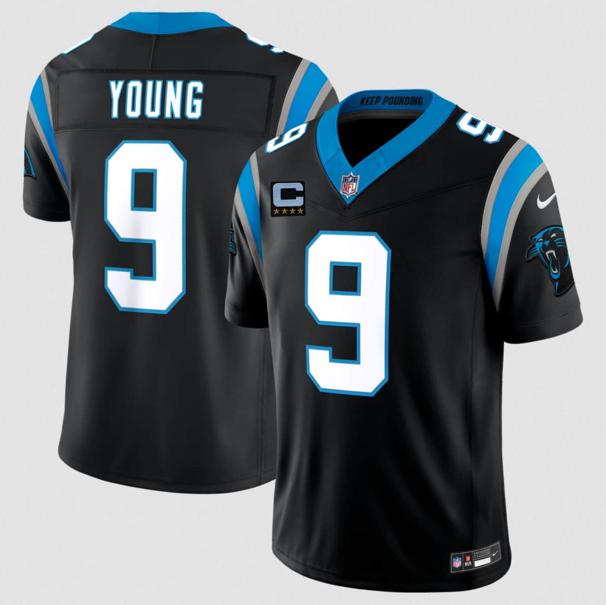 Men's Carolina Panthers #9 Bryce Young Black 2026 F.U.S.E. 4-Star C Patch Vapor Limited Football Stitched Jersey