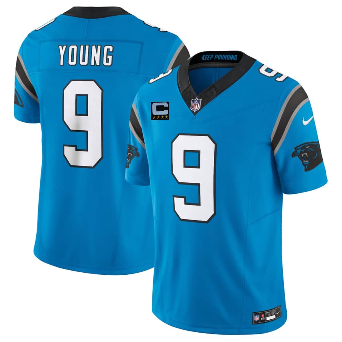 Men's Carolina Panthers #9 Bryce Young Blue 2026 F.U.S.E. 4-Star C Patch Vapor Limited Football Stitched Jersey