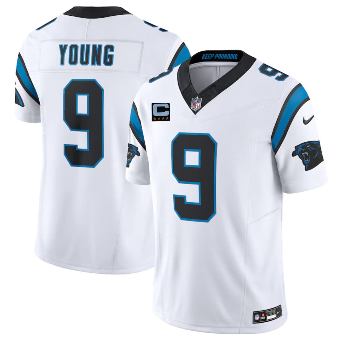 Men's Carolina Panthers #9 Bryce Young White 2026 F.U.S.E. 4-Star C Patch Vapor Limited Football Stitched Jersey
