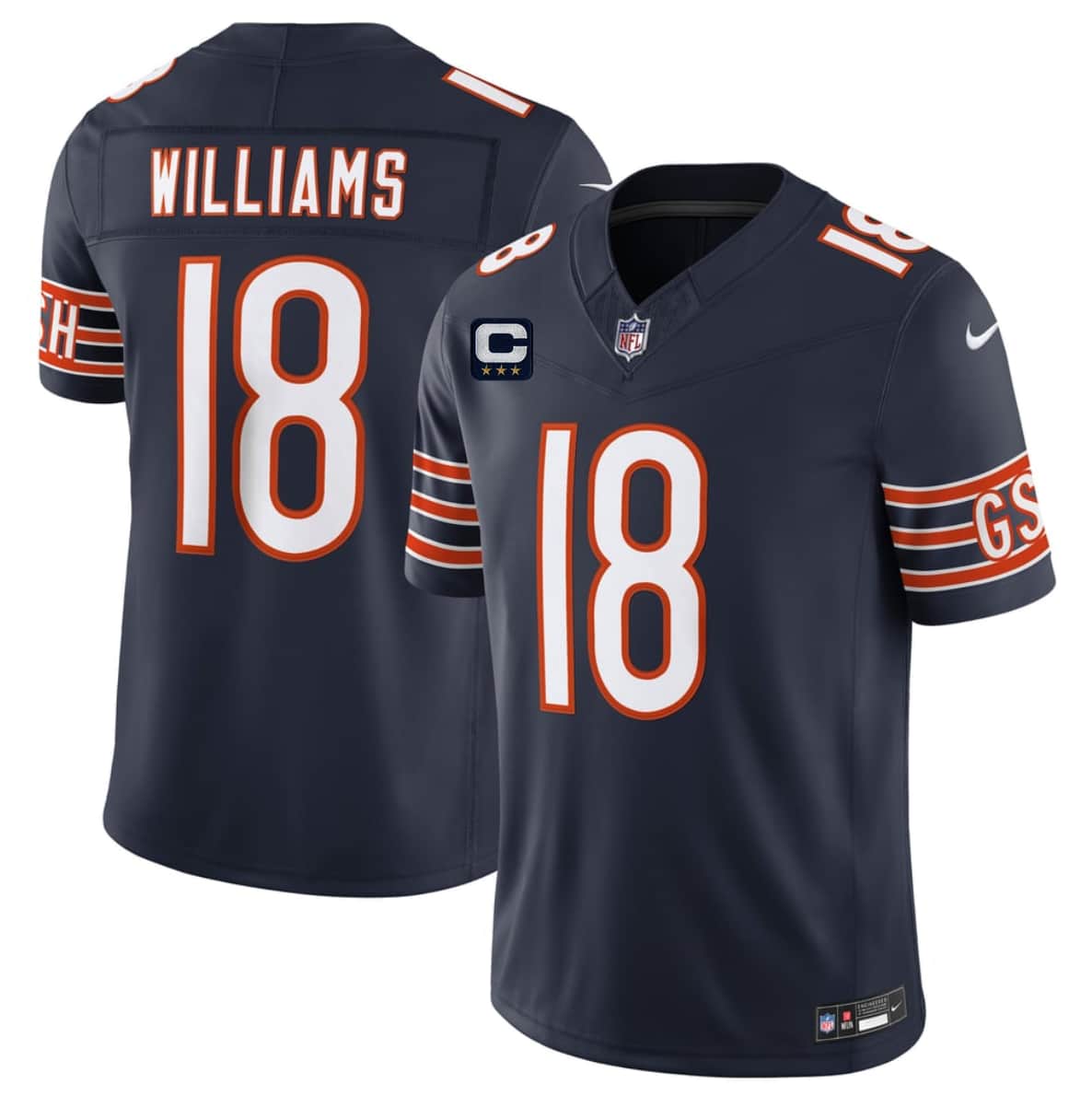 Men's Chicago Bears #18 Caleb Williams Navy 2026 F.U.S.E. With 3-star C Patch Vapor Untouchable Limited Football Stitched Jersey