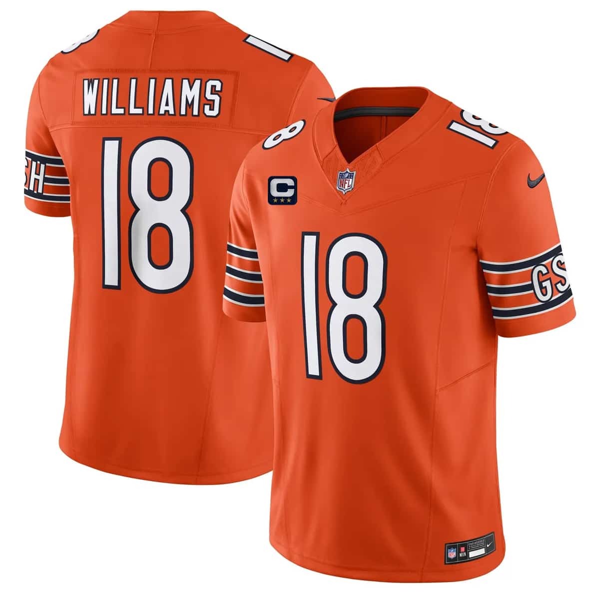 Men's Chicago Bears #18 Caleb Williams Orange 2026 F.U.S.E. With 3-star C Patch Vapor Untouchable Limited Football Stitched Jersey