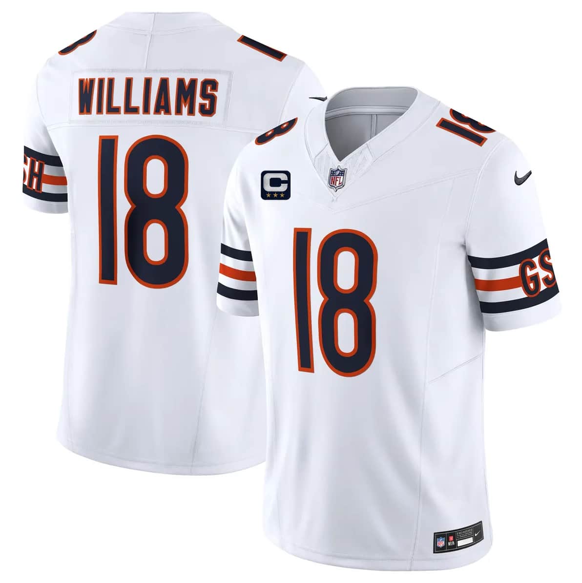 Men's Chicago Bears #18 Caleb Williams White 2026 F.U.S.E. With 3-star C Patch Vapor Untouchable Limited Football Stitched Jersey