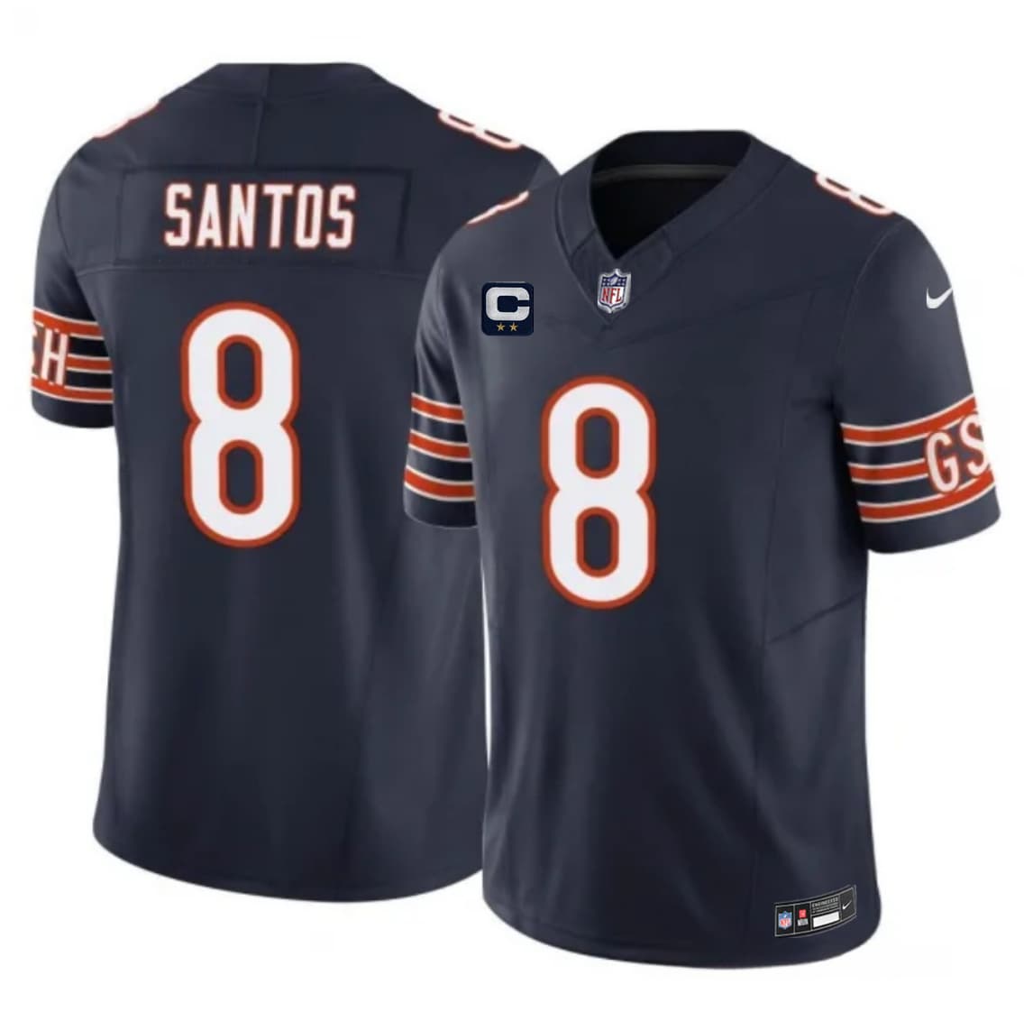 Men's Chicago Bears #8 Cairo Santos Navy 2026 F.U.S.E. 2-Star C Patch Vapor Untouchable Limited Football Stitched Jersey
