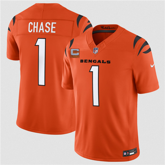 Men's Cincinnati Bengals #1 Ja'Marr Chase Orange 2026 F.U.S.E. 2-Star C Patch Vapor Untouchable Limited Football Stitched Jersey
