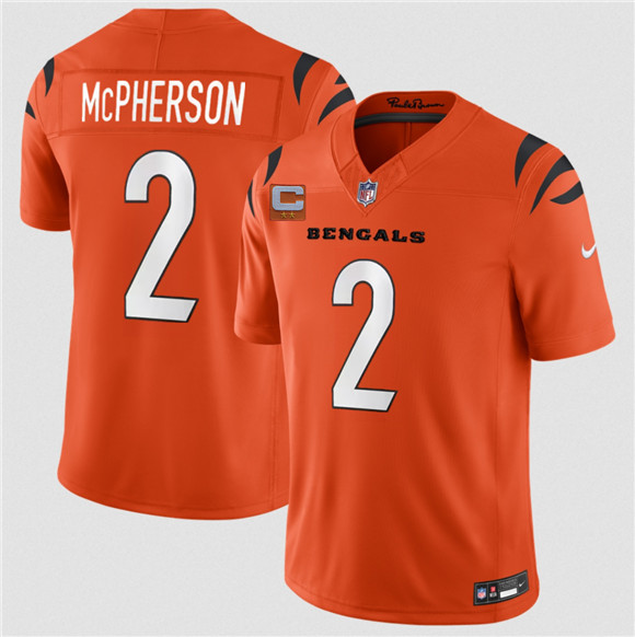 Men's Cincinnati Bengals #2 Evan McPherson Orange 2026 F.U.S.E. 2-Star C Patch Vapor Untouchable Limited Football Stitched Jersey