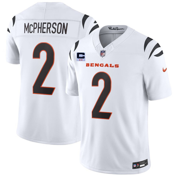 Men's Cincinnati Bengals #2 Evan McPherson White 2026 F.U.S.E. 2-Star C Patch Vapor Untouchable Limited Football Stitched Jersey