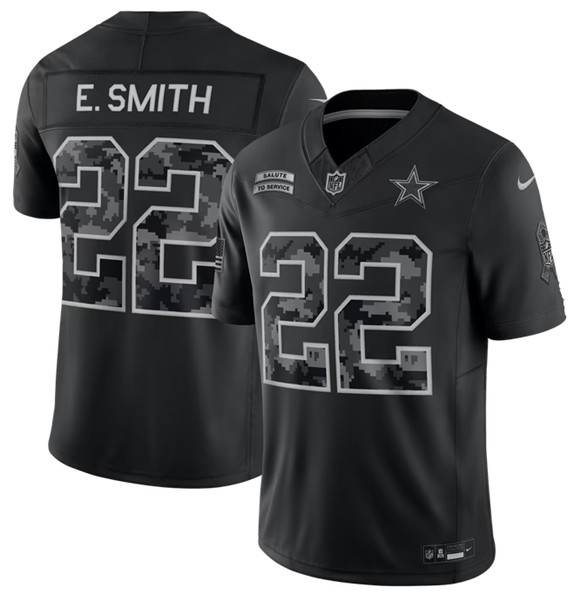 Men's Dallas Cowboys #22 Emmitt Smith Black 2026 F.U.S.E. Salute to Service Limited Stitched Football Jersey
