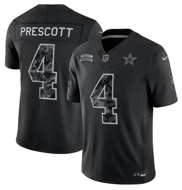Men's Dallas Cowboys #4 Dak Prescott Black 2026 F.U.S.E. Salute to Service Limited Stitched Football Jersey