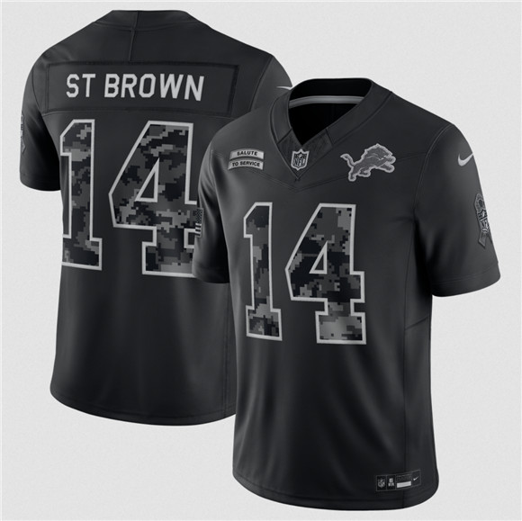 Men's Detroit Lions #14 Amon-Ra St. Brown Black F.U.S.E. 2026 Salute to Service Limited Football Stitched Jersey