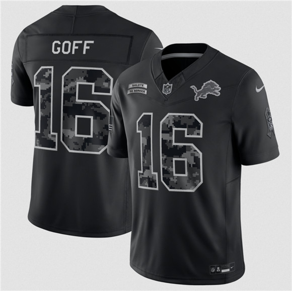 Men's Detroit Lions #16 Jared Goff Black F.U.S.E. 2026 Salute to Service Limited Football Stitched Jersey