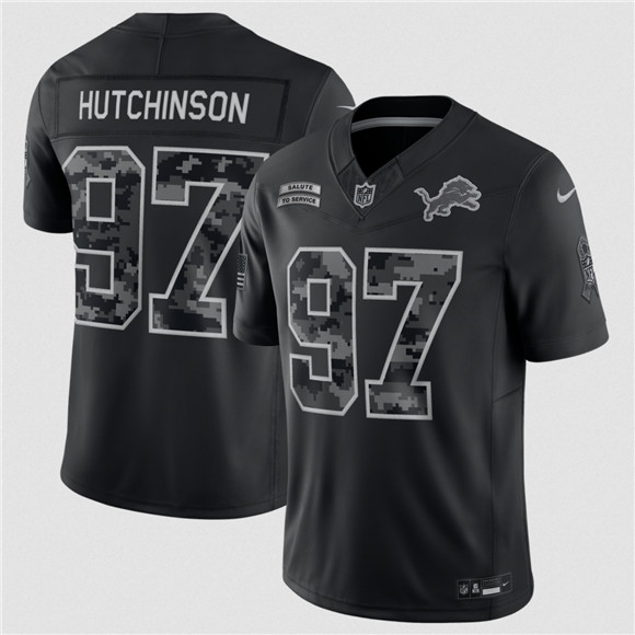 Men's Detroit Lions #97 Aidan Hutchinson Black F.U.S.E. 2026 Salute to Service Limited Football Stitched Jersey