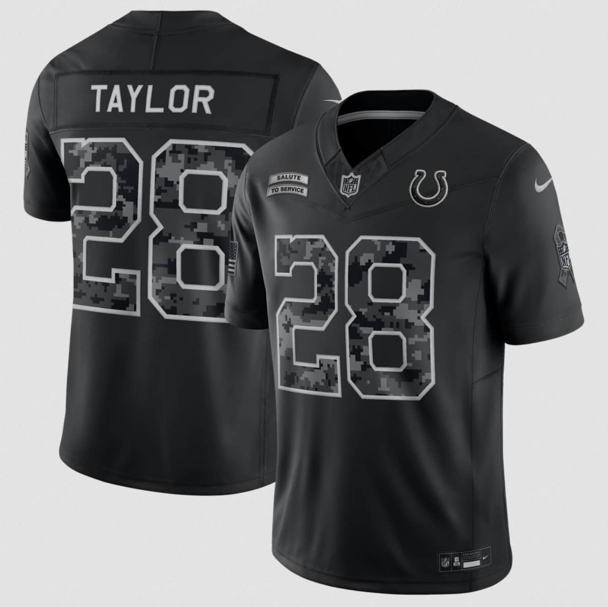 Men's Indianapolis Colts #28 Jonathan Taylor Black 2026 F.U.S.E. Salute to Service Limited Football Stitched Jersey