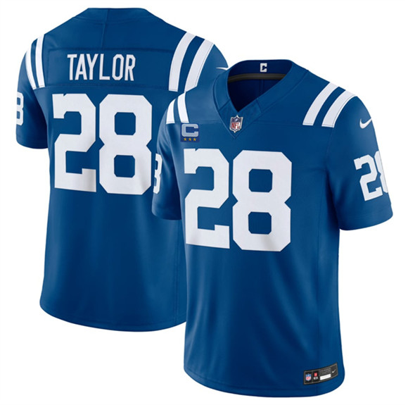 Men's Indianapolis Colts #28 Jonathan Taylor Blue 2026 F.U.S.E. With 4-Star C Patch Limited Football Stitched Jersey