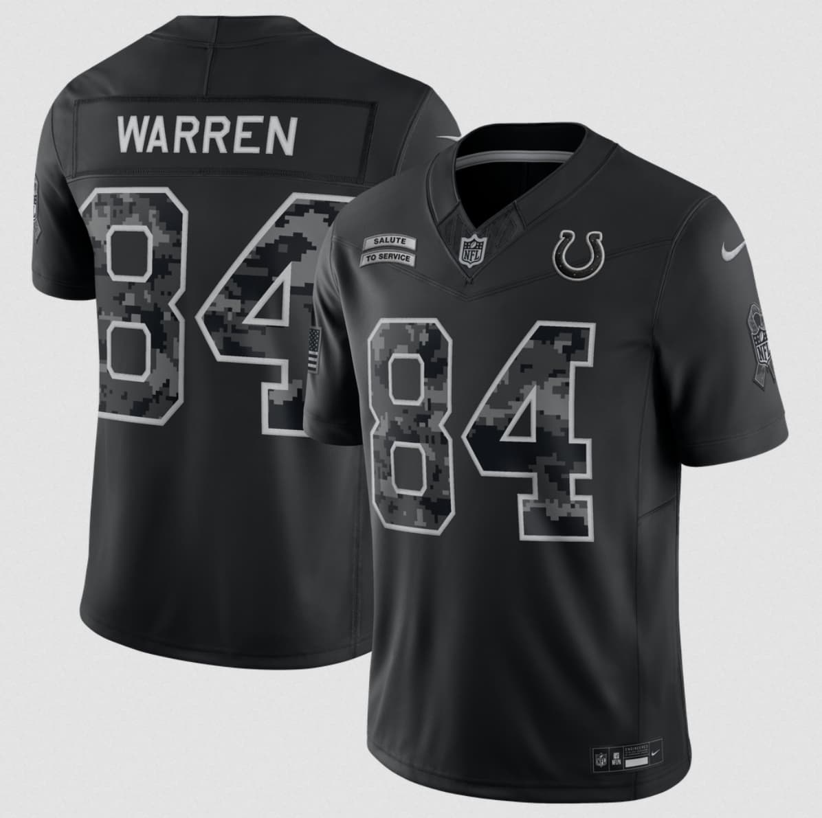 Men's Indianapolis Colts #84 Tyler Warren Black 2026 F.U.S.E. Salute to Service Limited Football Stitched Jersey