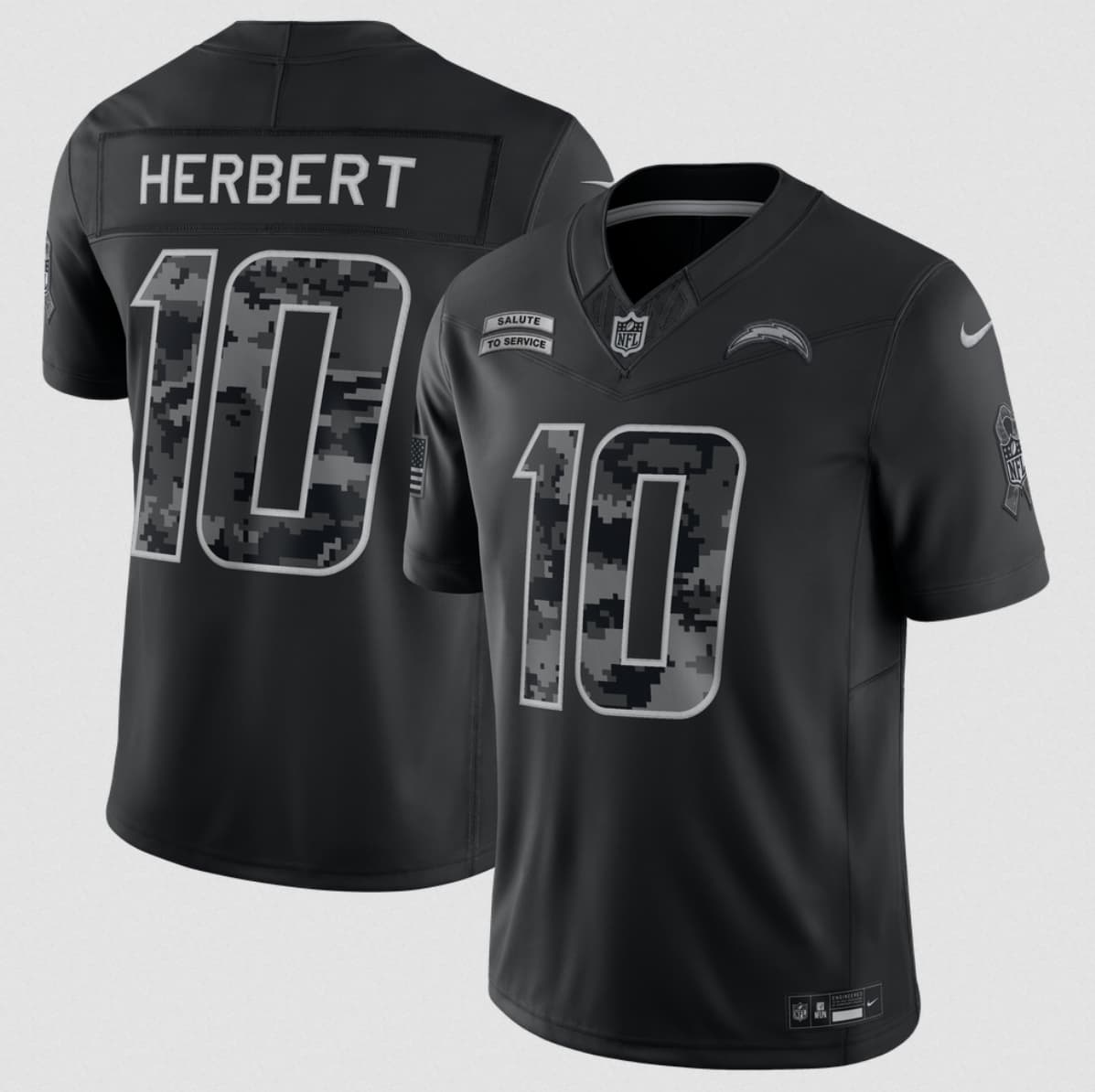 Men's Los Angeles Chargers #10 Justin Herbert Black 2026 F.U.S.E. Salute to Service Limited Football Stitched Jersey