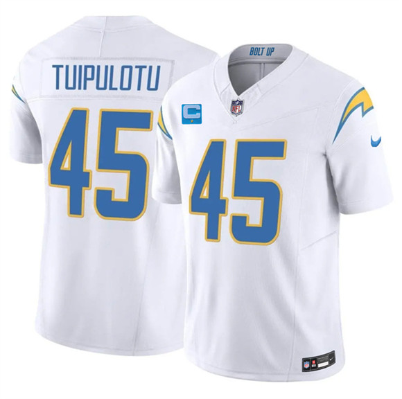 Men's Los Angeles Chargers #45 Tuli Tuipulotu White 2026 F.U.S.E. 1-Star C Patch Vapor Limited Football Stitched Jersey